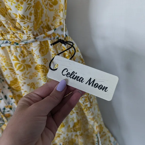 Celina Moon Belted Floral Faux Wrap Cap Sleeve Mini Dress Size Small - Picture 5 of 9